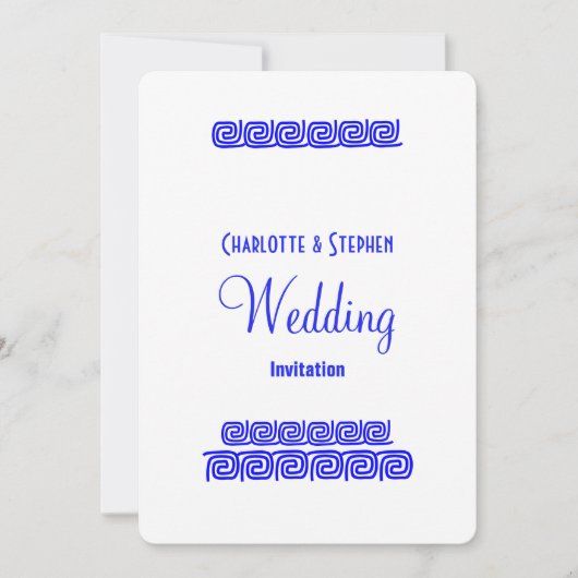Blue White Greek Meander Key Personalized Weddensc Kaart (Voorkant)