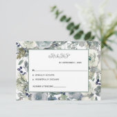 Blue White Green Floral Wedding RSVP-kaart RSVP Kaartje (Staand voorkant)