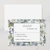 Blue White Green Floral Wedding RSVP-kaart RSVP Kaartje (Voorkant / Achterkant)