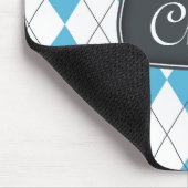 Blue White Grey Argyle met naam Muismat (Hoek)