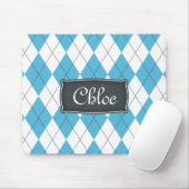 Blue White Grey Argyle met naam Muismat (Met muis)