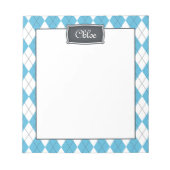 Blue White Grey Argyle met naam Notitieblok (Voorkant)