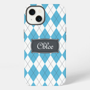 Blue White Grey Argyle Name iPhone 13 Hoesje