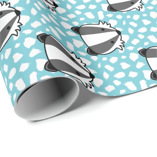 Blue White Grey - Badger Pattern Cadeaupapier (Rol Hoek)