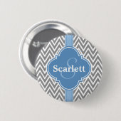 Blue White Grey Chevron Pattern en Monogram Ronde Button 5,7 Cm (Voorkant /achterkant)