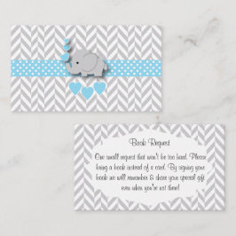 Blue White Grey Elephant Baby shower Book Request Informatiekaartje