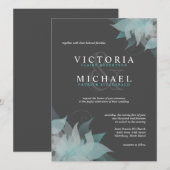 Blue White & Grey Floral Wedding Invitations Kaart (Voorkant / Achterkant)