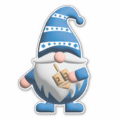 Blue White Hanukkah Gnome holding Dreidel Sticker (Voorkant)