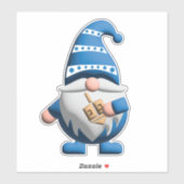 Blue White Hanukkah Gnome holding Dreidel Sticker (Vel)