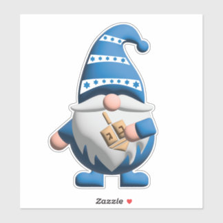 Blue White Hanukkah Gnome holding Dreidel Sticker