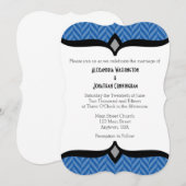 Blue White Herringbone Wedding Invitation Kaart (Voorkant / Achterkant)