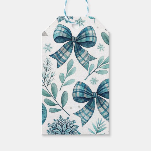 BLUE & WHITE HOLIDAY BOWS CADEAULABEL (Voorkant)