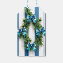 BLUE & WHITE HOLIDAY BOWS & STRIPES WITH GARLAND CADEAULABEL