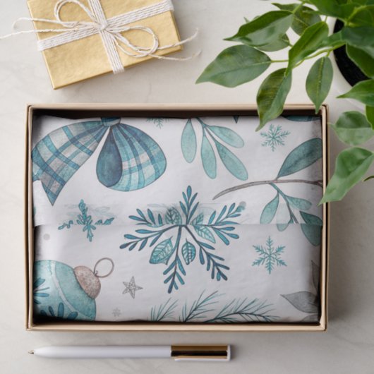 BLUE & WHITE HOLIDAY BOWS TISSUEPAPIER (Geschenk)