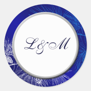 Blue White Holiday Custom Monogram Stickers