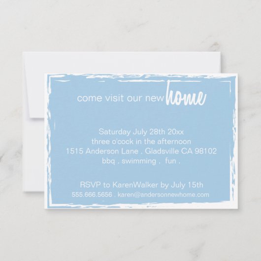 Blue & White Home Key Lock Housewarming Invite Kaart (Achterkant)