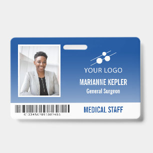 Blue White Hospital Employee ID Voeg uw Logo toe Badge