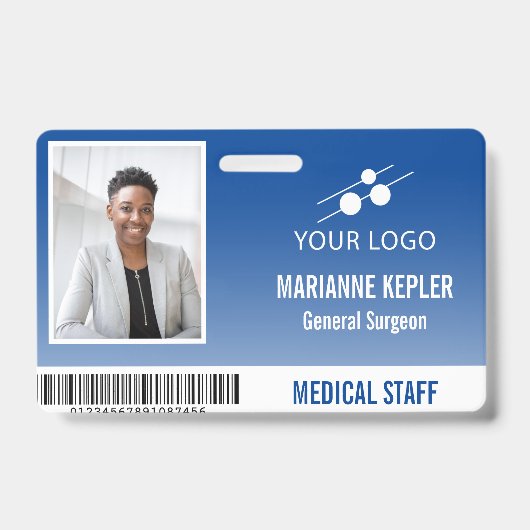 Blue White Hospital Employee ID Voeg uw Logo toe Badge (Front)