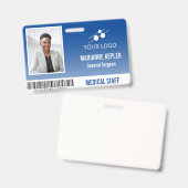 Blue White Hospital Employee ID Voeg uw Logo toe Badge (Front & Back)