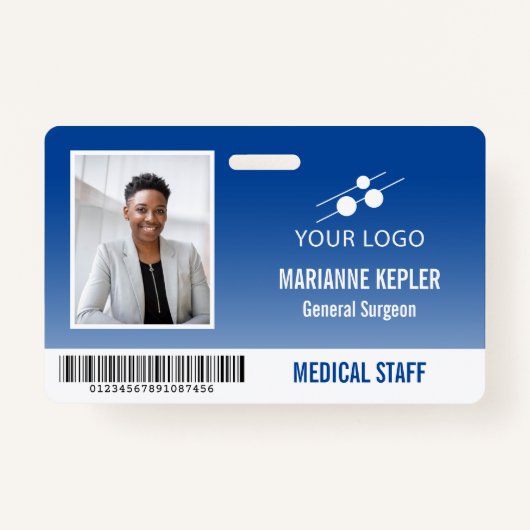 Blue White Hospital Employee ID Voeg uw Logo toe Badge (Voorkant)
