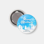 Blue White House Snowflakes Xmas Happy Nieuwjaar Magneet (Voorkant / Achterkant)