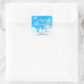 Blue White House Snowflakes Xmas Happy Nieuwjaar Vierkante Sticker (Tas)