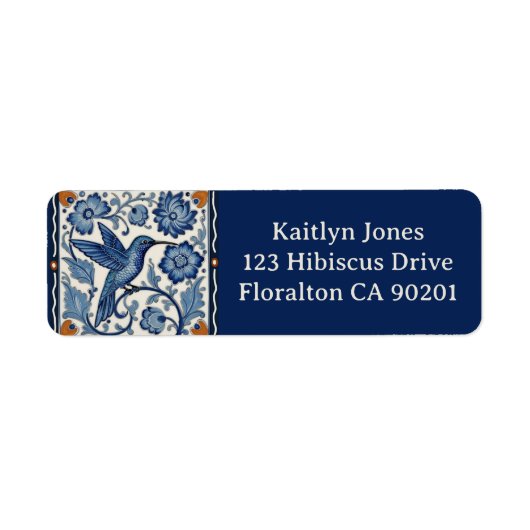 Blue & White Hummingbird Personalized Name Address Etiket (Voorkant)