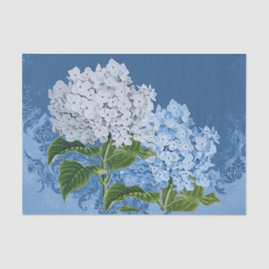 Blue White Hydrangea Damask-weefselpapier Tissuepapier (Voorkant)