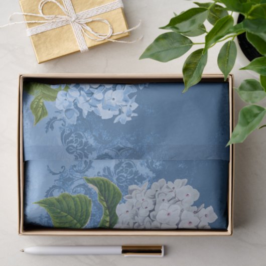 Blue White Hydrangea  Damask-weefselpapier Tissuepapier (Geschenk)