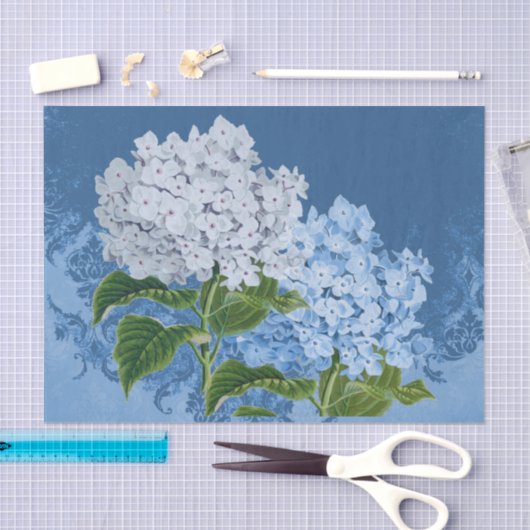 Blue White Hydrangea  Damask-weefselpapier Tissuepapier (Craft)