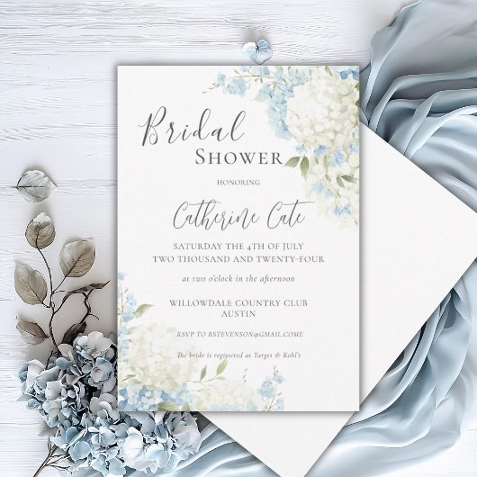 Blue White Hydrangea Floral Bridal Shower Kaart