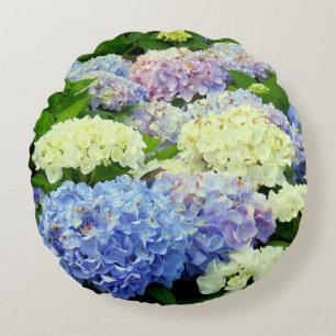 Blue-White-Hydrangea Flowers-ROUND PILLOW Rond Kussen