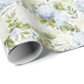 Blue White Hydrangea Romantic Floral Wedding Cadeaupapier (Rol Hoek)