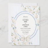Blue White Hydrangea Stripe Vintage Wedding Kaart (Voorkant)
