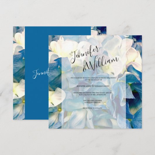 Blue & White Hydrangeas Modern Wedding Invitation Kaart (Voorkant / Achterkant)