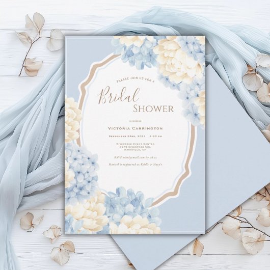 Blue & White Hydrangeas Vintage Bridal Shower Kaart