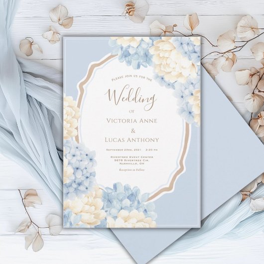 Blue & White Hydrangeas Vintage Wedding Kaart