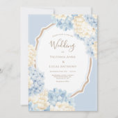 Blue & White Hydrangeas Vintage Wedding Kaart (Voorkant)