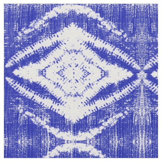 Blue White Ikat Tribal Diamond Pattern Stof (Close Up)