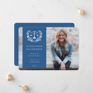 Blue + White JD Law Scales Laurel WreatPhoto Aankondiging