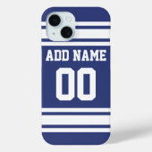 Blue White Jersey Stripes met naam en nummer Case-Mate iPhone Case (Achterkant)
