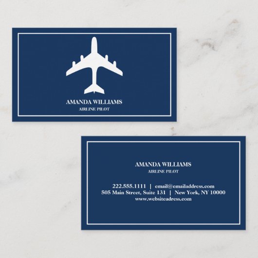 Blue White Jet Vliegtuig Vliegtuigpiloot Visitekaartje (Voorkant / Achterkant)