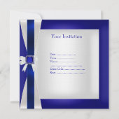 Blue White Jewel Bow 30th Birthday Party Silver Kaart (Achterkant)