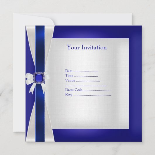 Blue White Jewel Bow 30th Birthday Party Silver Kaart (Achterkant)