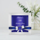 Blue White Jewel Bow 30th Birthday Party Silver Kaart (Staand voorkant)