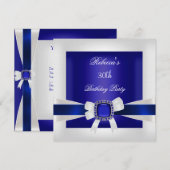 Blue White Jewel Bow 30th Birthday Party Silver Kaart (Voorkant / Achterkant)