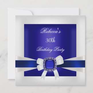 Blue White Jewel Bow 30th Birthday Party Silver Kaart