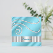 Blue White Jewel diamant Silver Birthday Party Kaart (Staand voorkant)