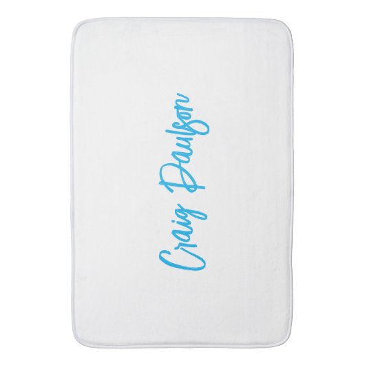 Blue White Jouw naam kalligrafie Uniek minimalisti Badmat (Voorkant Verticaal)