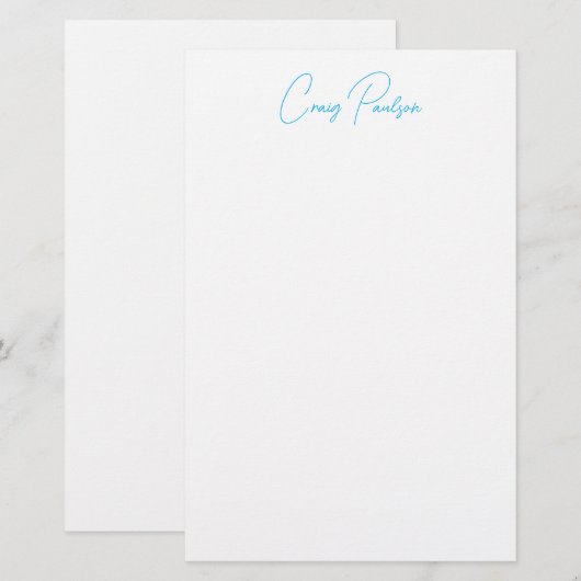 Blue White Jouw naam kalligrafie Uniek minimalisti Briefpapier (Voorkant / Achterkant)
